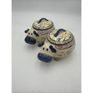 Set of 2 TEMP-TATIONS OLD WORLD BLUE COW MINI BAKERS ‘By Tara’
